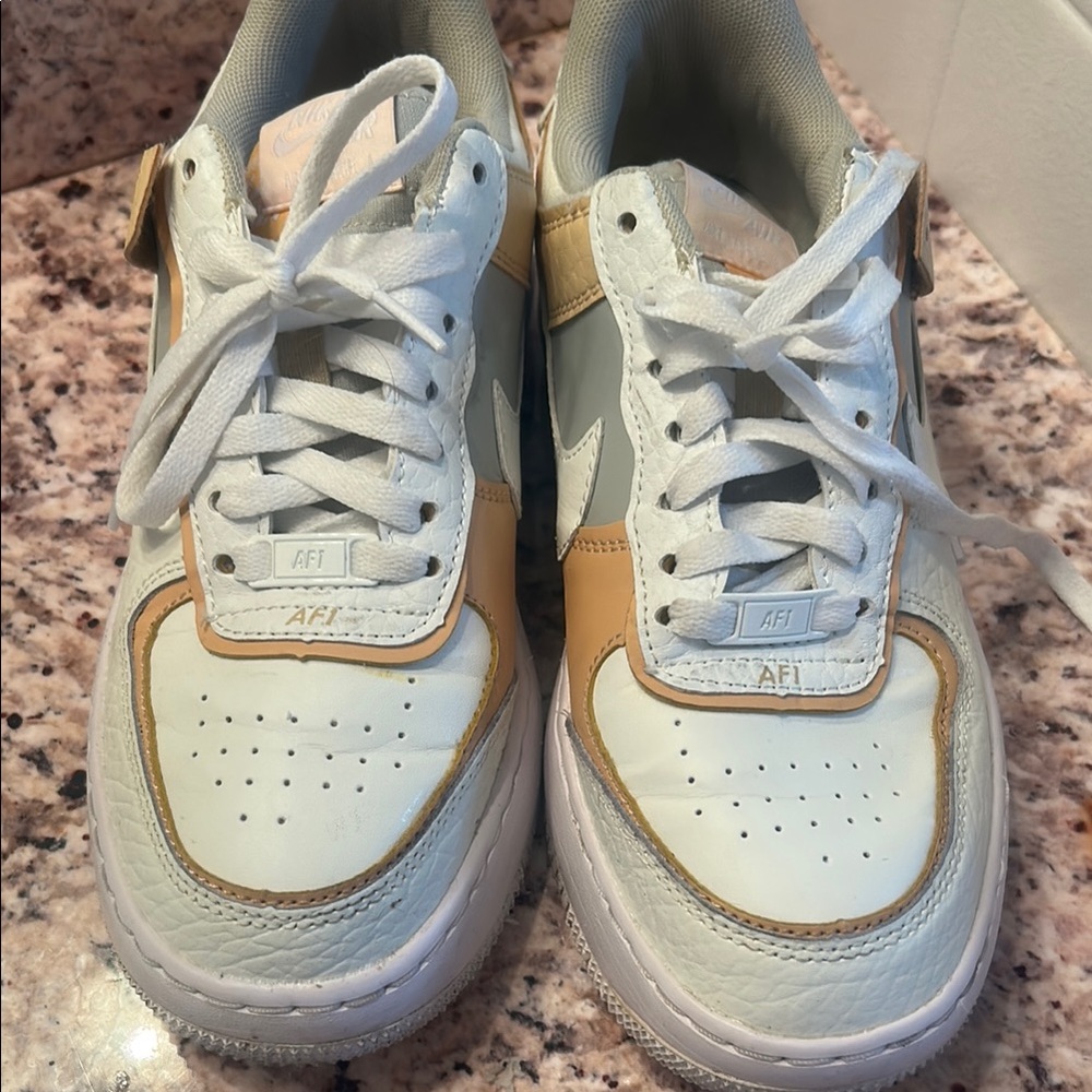 Women's White and Tan Sneakers